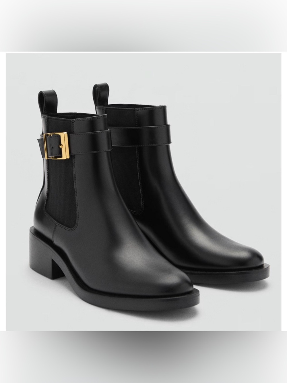 NEW MANGO MNG PEDRO BLACK GOLD BUCKLE DETAIL ANKLE BOOTS BOOTIE SZ 37 US 6.5